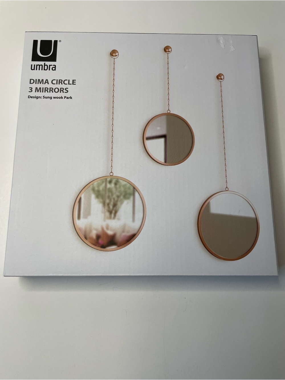 NIB Umbra Dima Circle 3 Hanging Mirrors Rose Gold Finish